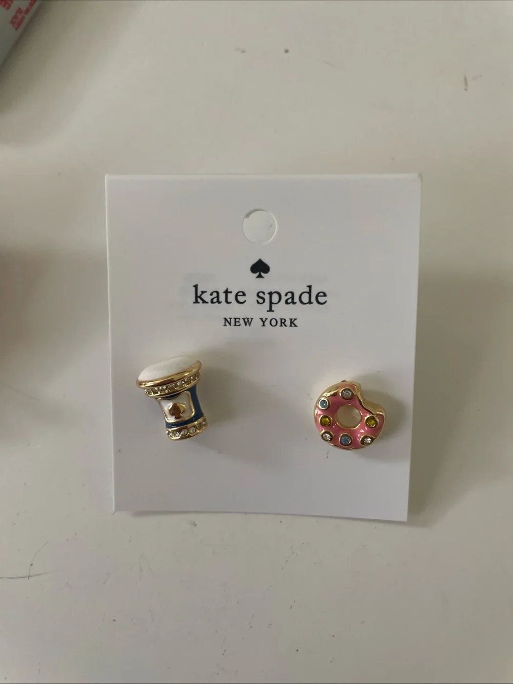 kate spade Gold Pink Donut & Coffee Cup Stud Earrings